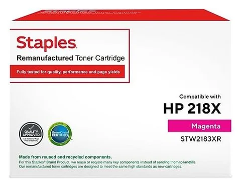 Staples Remanufactured: Staples Remanufactured Magenta High Yield toner, replacement for HP 218X (STW2183XR) (seller's product photo)